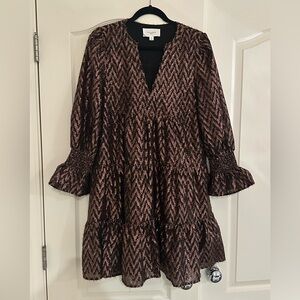 Tuckernuck Black and rose gold metallic ikat Long Sleeve Dress